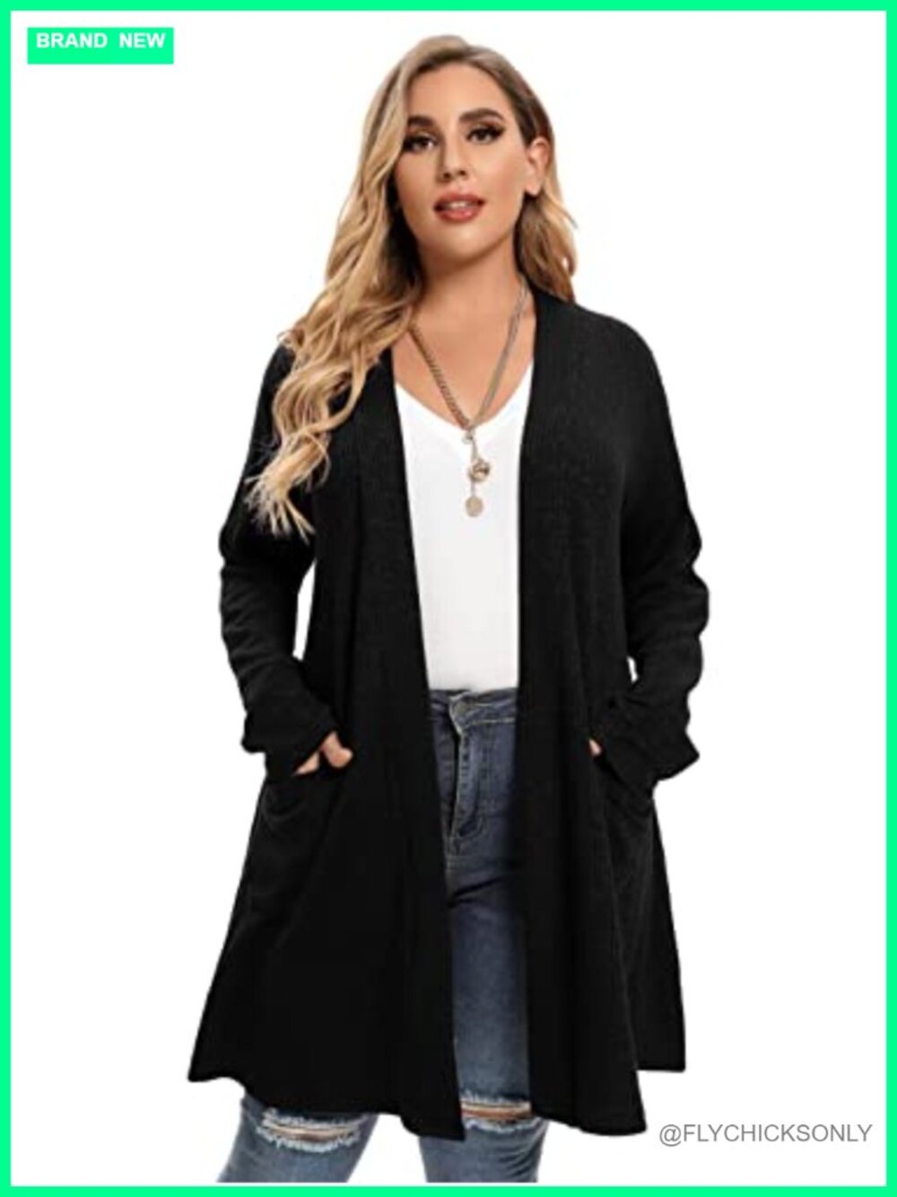 Plus Size Knit Open Front Cardigan with Pockets for Women